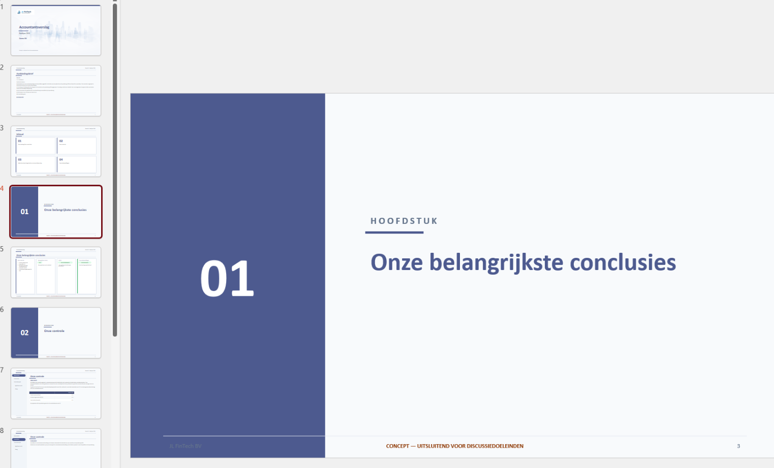 Gegenereerd accountantsverslag als PowerPoint-presentatie